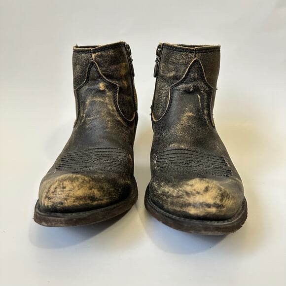 LIBERTY BLACK Western Boots Brown Leather Distressed Cowgirl Booties - Picture 3 of 12